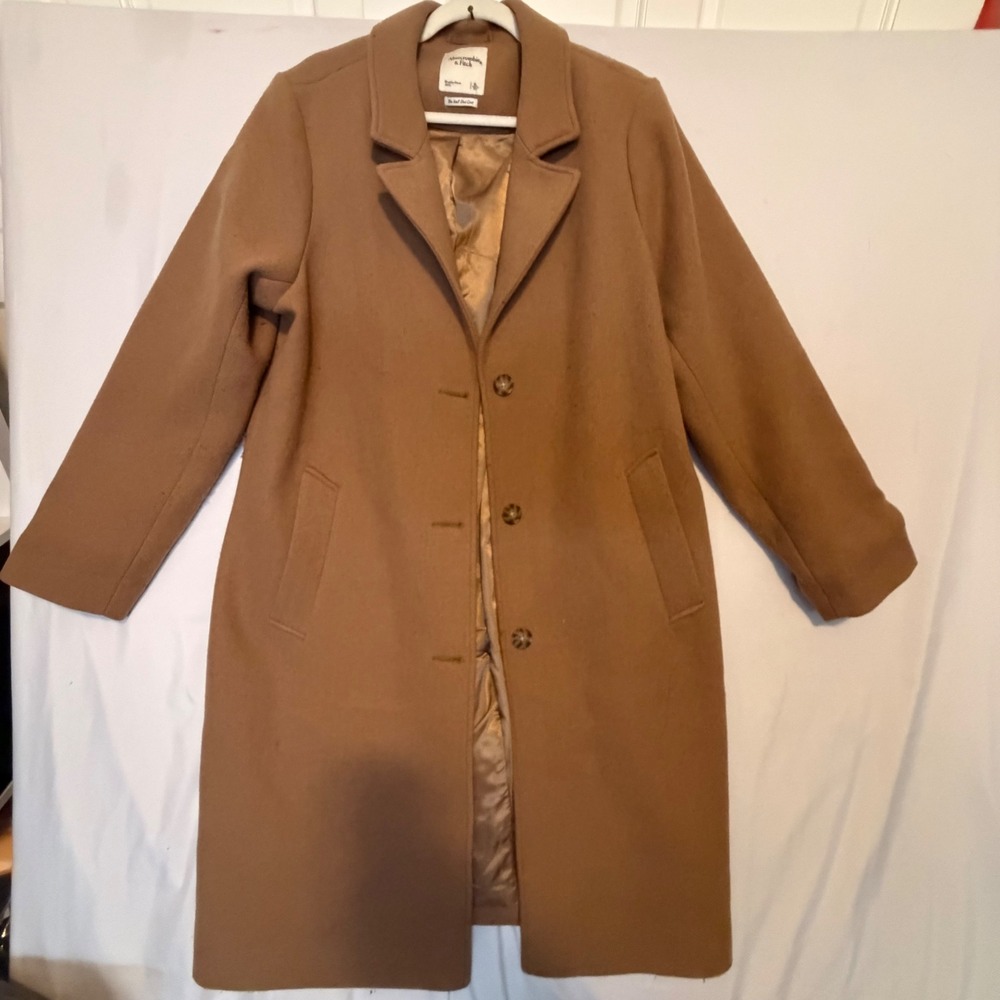 Abercrombie & Fitch Dad Coat XL Brown Tan Wool Blend Longline Overcoat